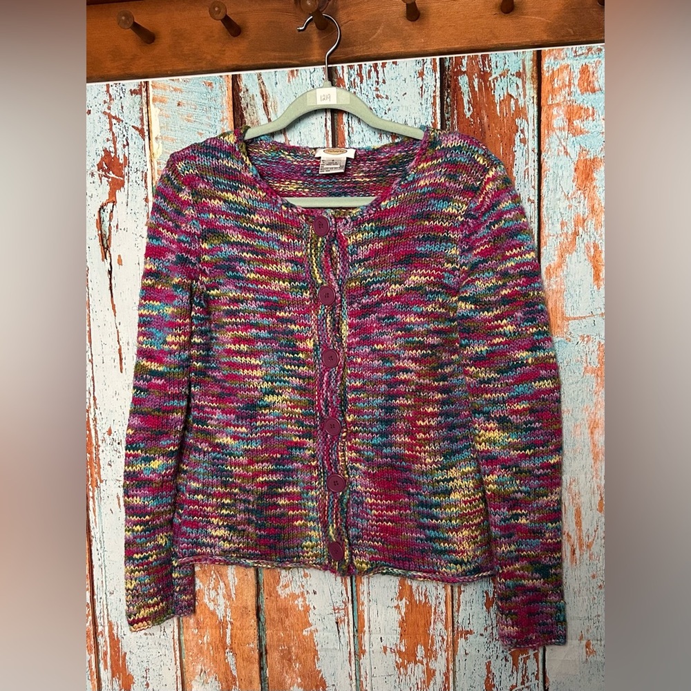 Vintage Talbots Colorful Rainbow Button-Up Sweater Y2K